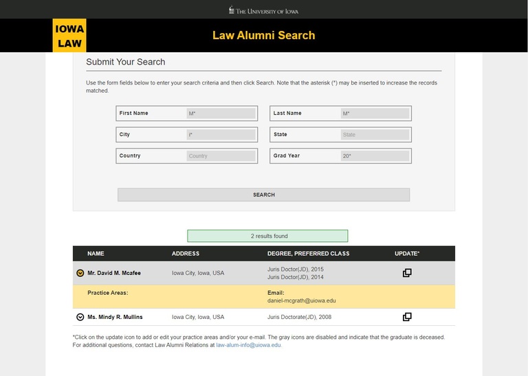 Law Alumni Directory Search Result Details View