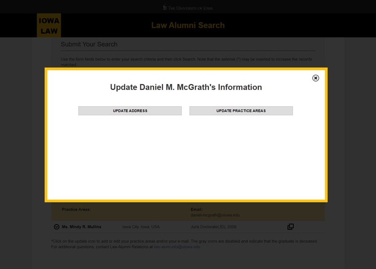 Law Alumni Directory Search Result Details View